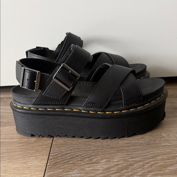 Dr. Martens Black Platform Sandals with Yellow Stitching - Picture 2 of 5